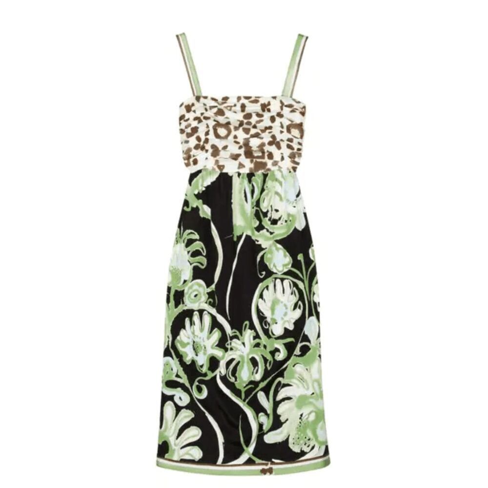 Emilio Pucci 100% Silk Jungle Cheetah Animal Floral Botanical Print Dress Womens